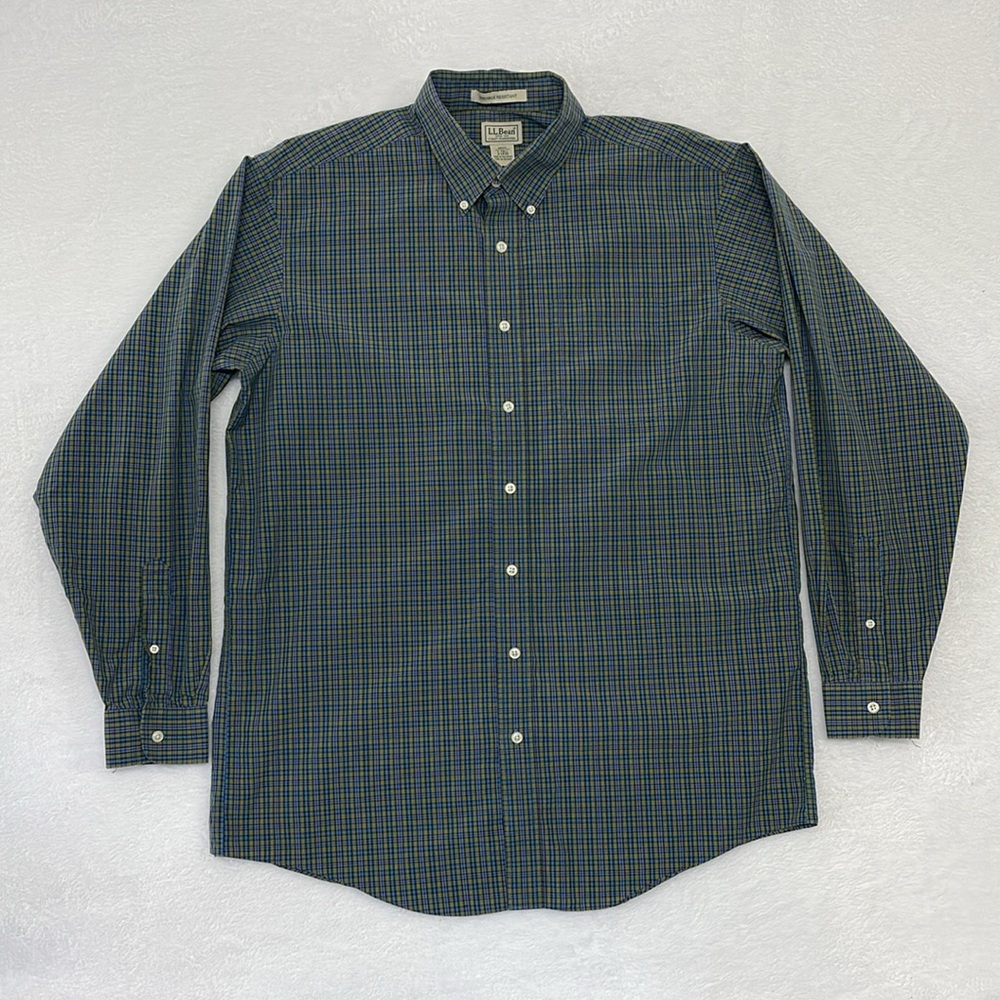 L.L. Bean Green and Blue Plaid Button-Down Shirt